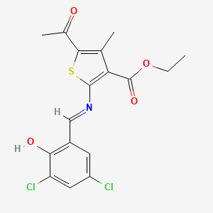 ethyl 5-acetyl-2-{[(E)-(3,5-dichloro-2-hydroxyphenyl)methylidene]amino}-4-methylthiophene-3-carboxylate