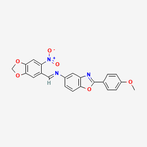 molecular formula C22H15N3O6 B11112829 2-(4-methoxyphenyl)-N-[(E)-(6-nitro-1,3-benzodioxol-5-yl)methylidene]-1,3-benzoxazol-5-amine 