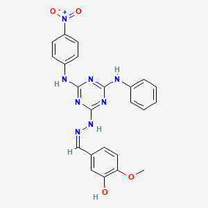 molecular formula C23H20N8O4 B11112904 2-methoxy-5-[(Z)-(2-{4-[(4-nitrophenyl)amino]-6-(phenylamino)-1,3,5-triazin-2-yl}hydrazinylidene)methyl]phenol 