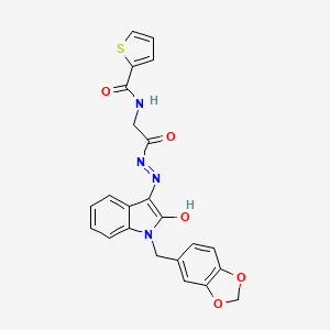 molecular formula C23H18N4O5S B11112908 N-({N'-[(3E)-1-[(2H-1,3-Benzodioxol-5-YL)methyl]-2-oxo-2,3-dihydro-1H-indol-3-ylidene]hydrazinecarbonyl}methyl)thiophene-2-carboxamide 