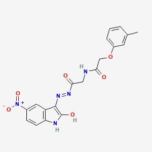 2-(3-Methylphenoxy)-N-({N'-[(3E)-5-nitro-2-oxo-2,3-dihydro-1H-indol-3-ylidene]hydrazinecarbonyl}methyl)acetamide