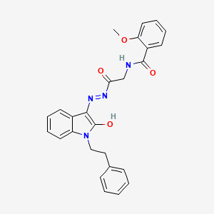 2-Methoxy-N-({N'-[(3E)-2-oxo-1-(2-phenylethyl)-2,3-dihydro-1H-indol-3-ylidene]hydrazinecarbonyl}methyl)benzamide