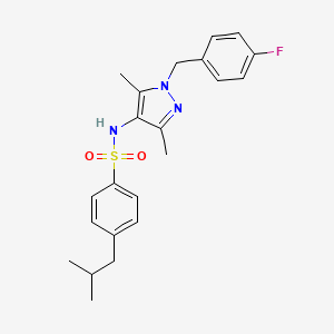 molecular formula C22H26FN3O2S B11112929 N-{1-[(4-Fluorophenyl)methyl]-3,5-dimethylpyrazol-4-YL}-4-(2-methylpropyl)benzenesulfonamide 