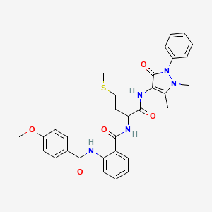 molecular formula C31H33N5O5S B11112935 N-[2-({1-[(1,5-dimethyl-3-oxo-2-phenyl-2,3-dihydro-1H-pyrazol-4-yl)carbamoyl]-3-(methylsulfanyl)propyl}carbamoyl)phenyl]-4-methoxybenzamide 