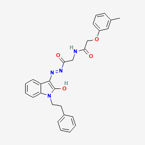 molecular formula C27H26N4O4 B11113161 2-(3-Methylphenoxy)-N-({N'-[(3E)-2-oxo-1-(2-phenylethyl)-2,3-dihydro-1H-indol-3-ylidene]hydrazinecarbonyl}methyl)acetamide 