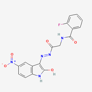 molecular formula C17H12FN5O5 B11113252 2-Fluoro-N-({N'-[(3E)-5-nitro-2-oxo-2,3-dihydro-1H-indol-3-ylidene]hydrazinecarbonyl}methyl)benzamide 