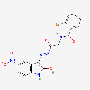 molecular formula C17H12BrN5O5 B11113268 (E)-2-bromo-N-(2-(2-(5-nitro-2-oxoindolin-3-ylidene)hydrazinyl)-2-oxoethyl)benzamide 