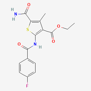 molecular formula C16H15FN2O4S B11113278 Ethyl 5-carbamoyl-2-{[(4-fluorophenyl)carbonyl]amino}-4-methylthiophene-3-carboxylate 