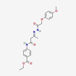 molecular formula C22H25N3O6 B11113333 ethyl 4-{[(3E)-3-{2-[(4-methoxyphenoxy)acetyl]hydrazinylidene}butanoyl]amino}benzoate 