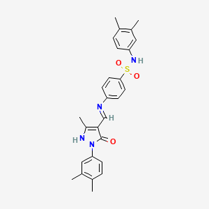 molecular formula C27H28N4O3S B11113334 N-(3,4-dimethylphenyl)-4-({(E)-[1-(3,4-dimethylphenyl)-3-methyl-5-oxo-1,5-dihydro-4H-pyrazol-4-ylidene]methyl}amino)benzenesulfonamide 