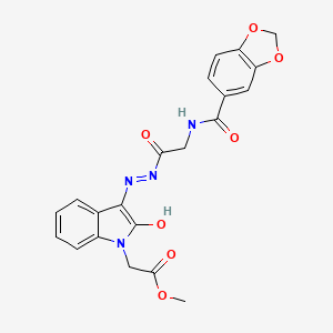 molecular formula C21H18N4O7 B11113738 methyl [(3Z)-3-(2-{[(1,3-benzodioxol-5-ylcarbonyl)amino]acetyl}hydrazinylidene)-2-oxo-2,3-dihydro-1H-indol-1-yl]acetate 