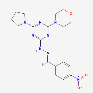 molecular formula C18H22N8O3 B11113803 2-(morpholin-4-yl)-4-[(2E)-2-(4-nitrobenzylidene)hydrazinyl]-6-(pyrrolidin-1-yl)-1,3,5-triazine 