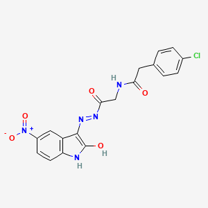 2-(4-Chlorophenyl)-N-({N'-[(3E)-5-nitro-2-oxo-2,3-dihydro-1H-indol-3-ylidene]hydrazinecarbonyl}methyl)acetamide