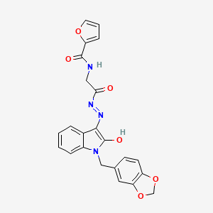 molecular formula C23H18N4O6 B11113955 N-({N'-[(3E)-1-[(2H-1,3-Benzodioxol-5-YL)methyl]-2-oxo-2,3-dihydro-1H-indol-3-ylidene]hydrazinecarbonyl}methyl)furan-2-carboxamide 