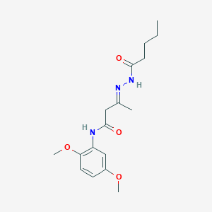 (3E)-N-(2,5-dimethoxyphenyl)-3-(2-pentanoylhydrazinylidene)butanamide