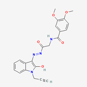 molecular formula C22H20N4O5 B11114189 (E)-3,4-dimethoxy-N-(2-oxo-2-(2-(2-oxo-1-(prop-2-yn-1-yl)indolin-3-ylidene)hydrazinyl)ethyl)benzamide 