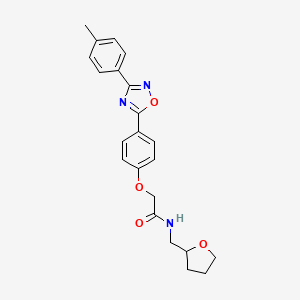 molecular formula C22H23N3O4 B11114324 2-{4-[3-(4-methylphenyl)-1,2,4-oxadiazol-5-yl]phenoxy}-N-(tetrahydrofuran-2-ylmethyl)acetamide 