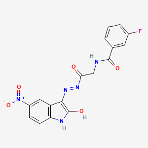 3-Fluoro-N-({N'-[(3E)-5-nitro-2-oxo-2,3-dihydro-1H-indol-3-ylidene]hydrazinecarbonyl}methyl)benzamide