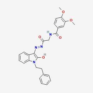 molecular formula C27H26N4O5 B11114359 3,4-Dimethoxy-N-({N'-[(3E)-2-oxo-1-(2-phenylethyl)-2,3-dihydro-1H-indol-3-ylidene]hydrazinecarbonyl}methyl)benzamide 