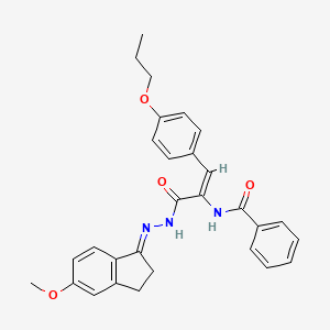 molecular formula C29H29N3O4 B11114491 N-[(1E)-3-[(2E)-2-(5-methoxy-2,3-dihydro-1H-inden-1-ylidene)hydrazinyl]-3-oxo-1-(4-propoxyphenyl)prop-1-en-2-yl]benzamide 