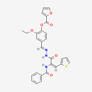 2-ethoxy-4-[(E)-{2-[(2E)-2-[(phenylcarbonyl)amino]-3-(thiophen-2-yl)prop-2-enoyl]hydrazinylidene}methyl]phenyl furan-2-carboxylate