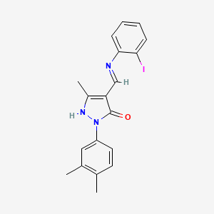 molecular formula C19H18IN3O B11114596 (4Z)-2-(3,4-dimethylphenyl)-4-{[(2-iodophenyl)amino]methylidene}-5-methyl-2,4-dihydro-3H-pyrazol-3-one 