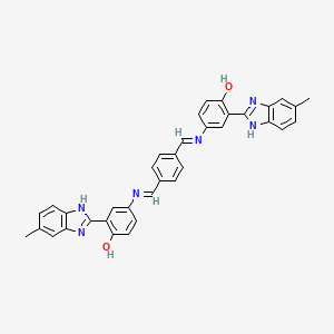 molecular formula C36H28N6O2 B11114865 4,4'-{benzene-1,4-diylbis[(E)methylylidenenitrilo]}bis[2-(5-methyl-1H-benzimidazol-2-yl)phenol] 