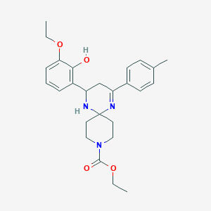 molecular formula C26H33N3O4 B11115045 Ethyl 4-(3-ethoxy-2-hydroxyphenyl)-2-(4-methylphenyl)-1,5,9-triazaspiro[5.5]undec-1-ene-9-carboxylate 