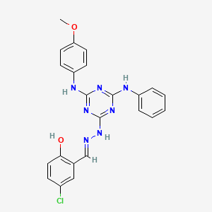 molecular formula C23H20ClN7O2 B11115071 4-chloro-2-[(E)-(2-{4-[(4-methoxyphenyl)amino]-6-(phenylamino)-1,3,5-triazin-2-yl}hydrazinylidene)methyl]phenol 