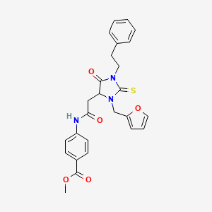 Methyl 4-({[3-(furan-2-ylmethyl)-5-oxo-1-(2-phenylethyl)-2-thioxoimidazolidin-4-yl]acetyl}amino)benzoate