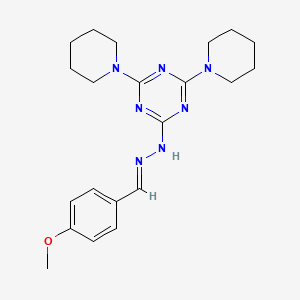 molecular formula C21H29N7O B11115356 2-[(2E)-2-(4-methoxybenzylidene)hydrazinyl]-4,6-di(piperidin-1-yl)-1,3,5-triazine 