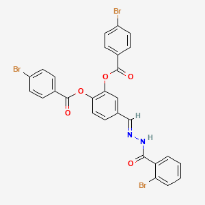 molecular formula C28H17Br3N2O5 B11115366 4-[(E)-{2-[(2-bromophenyl)carbonyl]hydrazinylidene}methyl]benzene-1,2-diyl bis(4-bromobenzoate) 