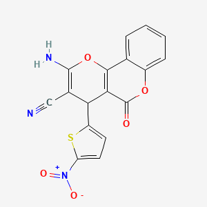 2-amino-4-(5-nitrothiophen-2-yl)-5-oxo-4H,5H-pyrano[3,2-c]chromene-3-carbonitrile