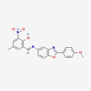 molecular formula C22H17N3O5 B11115477 2-[(E)-{[2-(4-methoxyphenyl)-1,3-benzoxazol-5-yl]imino}methyl]-4-methyl-6-nitrophenol 