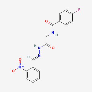 4-fluoro-N-[2-[(2E)-2-[(2-nitrophenyl)methylidene]hydrazinyl]-2-oxoethyl]benzamide