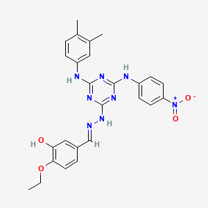 5-[(E)-(2-{4-[(3,4-dimethylphenyl)amino]-6-[(4-nitrophenyl)amino]-1,3,5-triazin-2-yl}hydrazinylidene)methyl]-2-ethoxyphenol