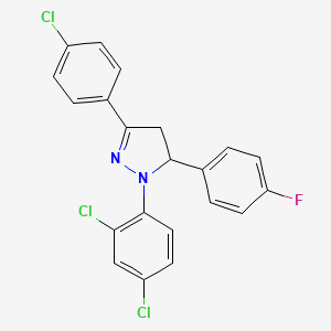 molecular formula C21H14Cl3FN2 B11115696 3-(4-chlorophenyl)-1-(2,4-dichlorophenyl)-5-(4-fluorophenyl)-4,5-dihydro-1H-pyrazole 