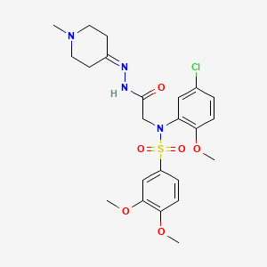 molecular formula C23H29ClN4O6S B11115722 N-(5-Chloro-2-methoxyphenyl)-3,4-dimethoxy-N-{[N'-(1-methylpiperidin-4-ylidene)hydrazinecarbonyl]methyl}benzene-1-sulfonamide 