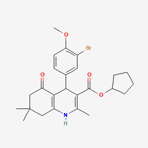 molecular formula C25H30BrNO4 B11115728 Cyclopentyl 4-(3-bromo-4-methoxyphenyl)-2,7,7-trimethyl-5-oxo-1,4,5,6,7,8-hexahydroquinoline-3-carboxylate 