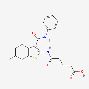 molecular formula C21H24N2O4S B11115744 5-{[6-Methyl-3-(phenylcarbamoyl)-4,5,6,7-tetrahydro-1-benzothiophen-2-yl]amino}-5-oxopentanoic acid 