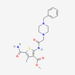 molecular formula C21H26N4O4S B11115792 Methyl 2-{[(4-benzylpiperazin-1-yl)acetyl]amino}-5-carbamoyl-4-methylthiophene-3-carboxylate 