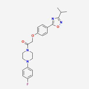 molecular formula C23H25FN4O3 B11115875 1-[4-(4-Fluorophenyl)piperazin-1-yl]-2-{4-[3-(propan-2-yl)-1,2,4-oxadiazol-5-yl]phenoxy}ethanone 