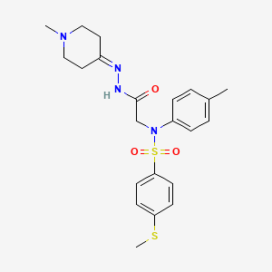 2-(4-methyl-N-(4-methylsulfanylphenyl)sulfonylanilino)-N-[(1-methylpiperidin-4-ylidene)amino]acetamide