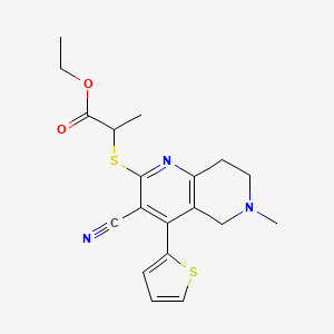 Ethyl 2-{[3-cyano-6-methyl-4-(thiophen-2-yl)-5,6,7,8-tetrahydro-1,6-naphthyridin-2-yl]sulfanyl}propanoate