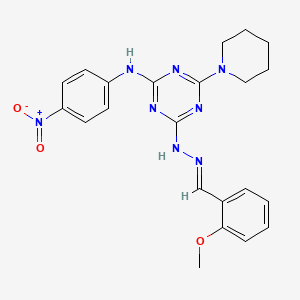 molecular formula C22H24N8O3 B11116115 4-[(2E)-2-(2-methoxybenzylidene)hydrazinyl]-N-(4-nitrophenyl)-6-(piperidin-1-yl)-1,3,5-triazin-2-amine 