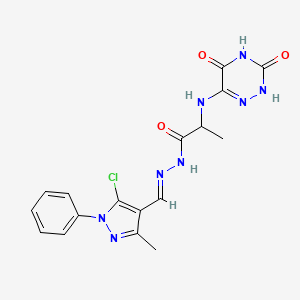 N'-[(E)-(5-chloro-3-methyl-1-phenyl-1H-pyrazol-4-yl)methylidene]-2-[(3,5-dihydroxy-1,2,4-triazin-6-yl)amino]propanehydrazide (non-preferred name)