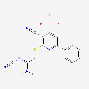 molecular formula C16H10F3N5S B11116183 N2-Cyano-2-[3-cyano-6-phenyl-4-(trifluoromethyl)-2-pyridylthio]acetamidine 