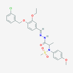 molecular formula C27H30ClN3O6S B11116364 N-(1-{N'-[(E)-{4-[(3-Chlorophenyl)methoxy]-3-ethoxyphenyl}methylidene]hydrazinecarbonyl}ethyl)-N-(4-methoxyphenyl)methanesulfonamide 