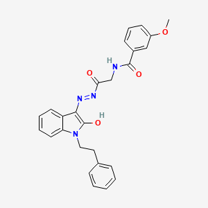 3-Methoxy-N-({N'-[(3E)-2-oxo-1-(2-phenylethyl)-2,3-dihydro-1H-indol-3-ylidene]hydrazinecarbonyl}methyl)benzamide