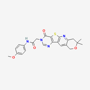 molecular formula C23H22N4O4S B11116473 2-(5,5-dimethyl-15-oxo-6-oxa-17-thia-2,12,14-triazatetracyclo[8.7.0.03,8.011,16]heptadeca-1,3(8),9,11(16),12-pentaen-14-yl)-N-(4-methoxyphenyl)acetamide 